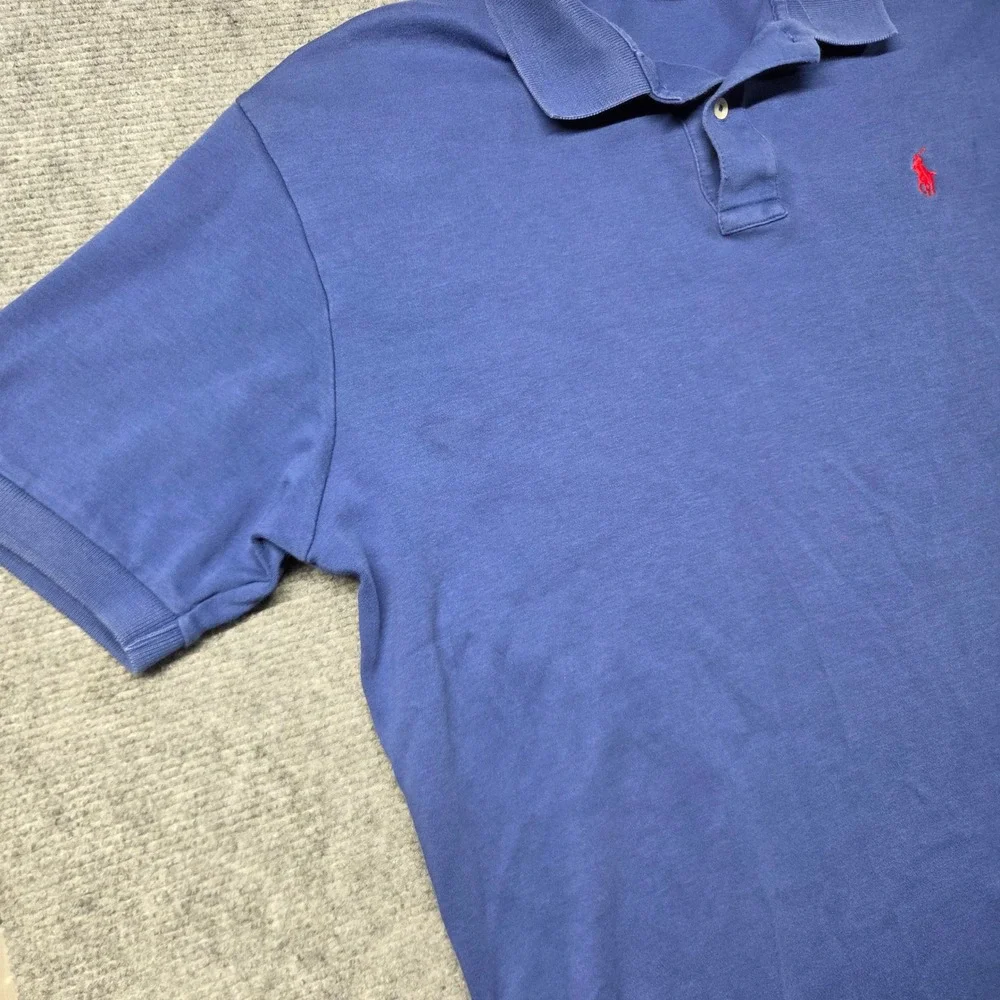 Polo Ralph Lauren Mens Blue Short Sleeve Cotton Polo Shirt Red Pony Logo Large